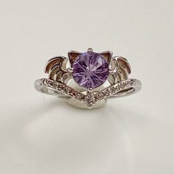 Halloween Collection-S925 Sterling Silver Natural Amethyst Bat Adjustable ring