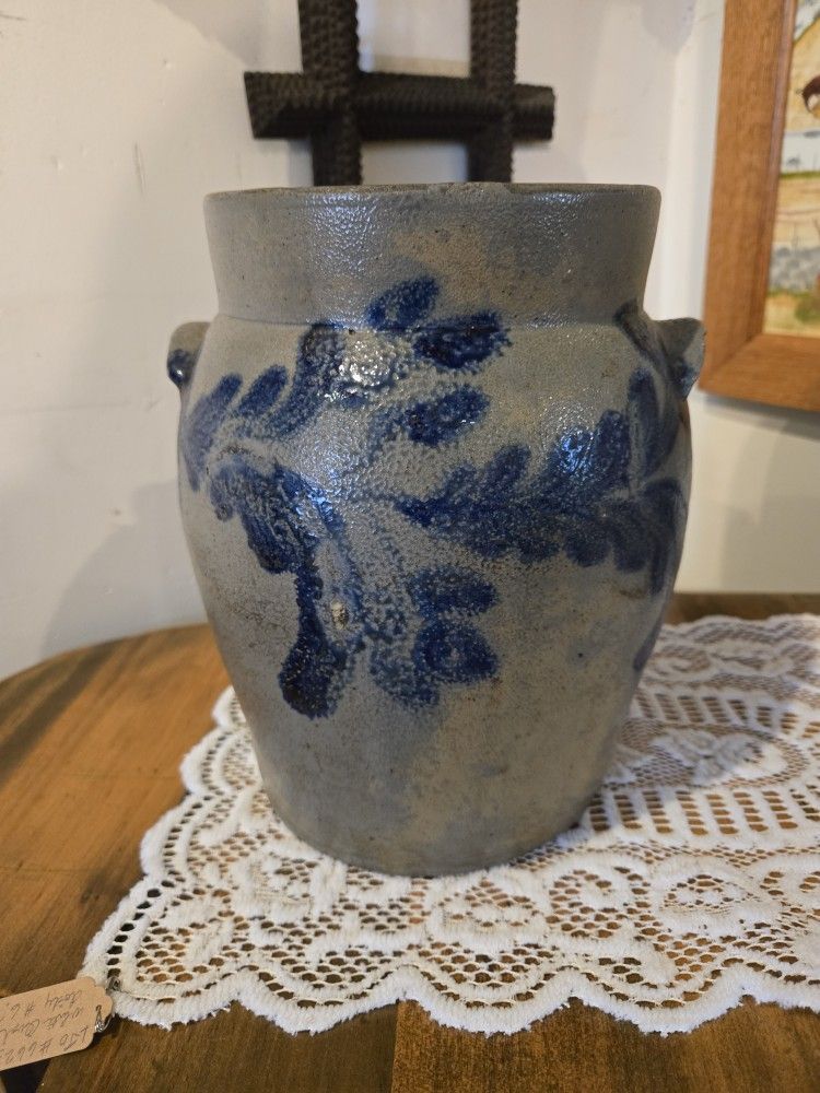 Antique Blue Decorated Stoneware Crock
