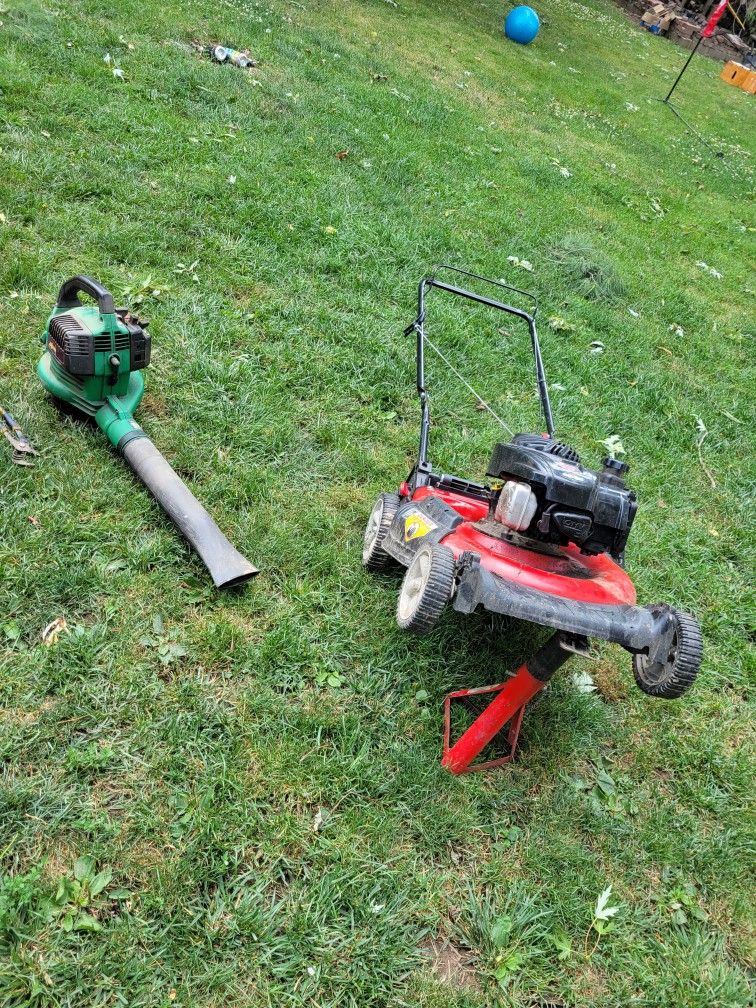 Lawn Mower, Electric Leaf Blower And Gas Leaf Blower