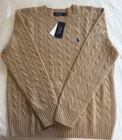 #Brand New /Men’s Polo Ralph Lauren (L) Beige Brown Wool-Cashmere Cable Knit Sweater