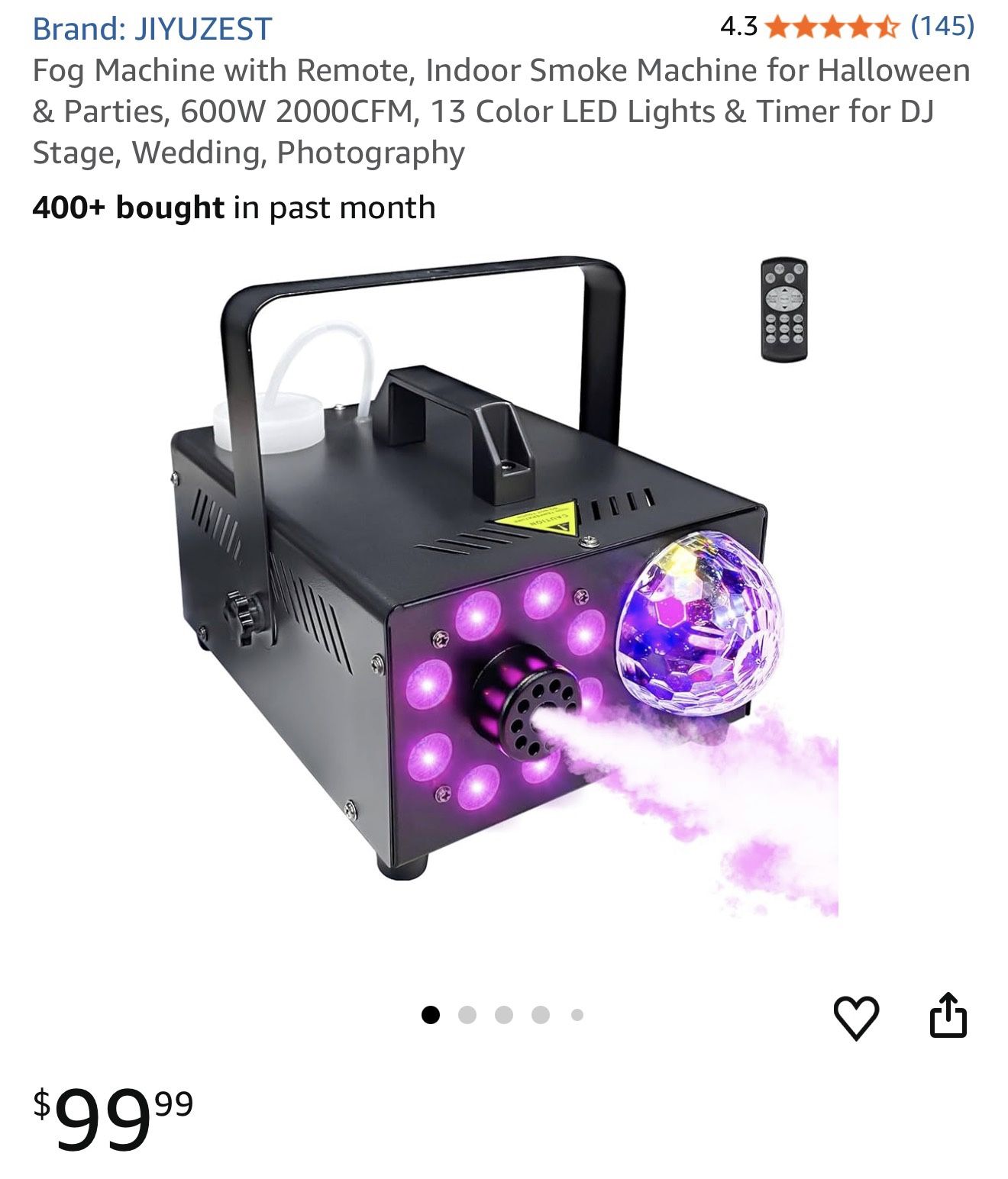 Fog Machine with Remote, Indoor Smoke Machine for Halloween & Parties, 600W 2000CFM, 13 Color LED Lights & Timer for DJ Stage, Wedding, Photography