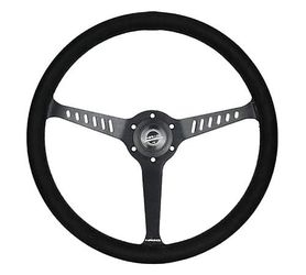 REINFORCED CLASSIC STEALTH WHEEL, 380MM, 3 SPOKE CENTER WITH DIAGNAL SLITS, 1" DEEP DISH WITH VEGAN SUEDE AND BLACK STITCHING