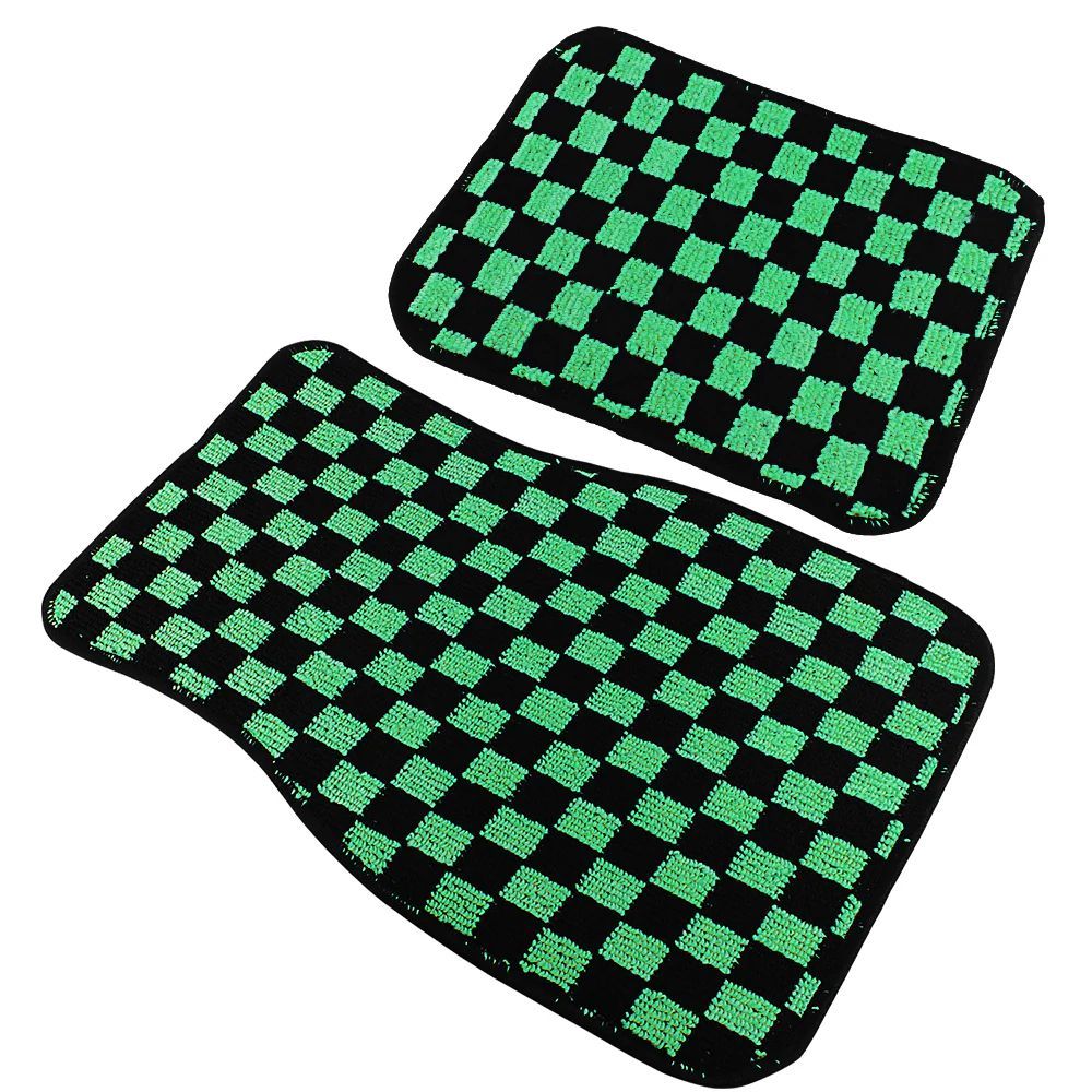 Brand New 4PCS UNIVERSAL CHECKERED Green Racing Fabric Car Floor Mats Interior Carpets