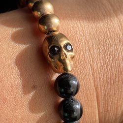 Onyx Copper Skull Bracelet 