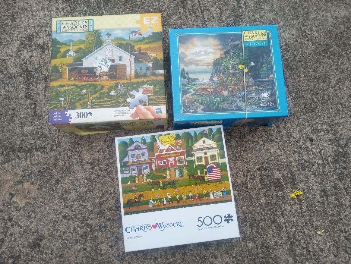 Lot Of 3 Charles Wycoski Jigsaw Puzzles