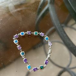 Amethyst & Opal Sterling Silver Bracelet