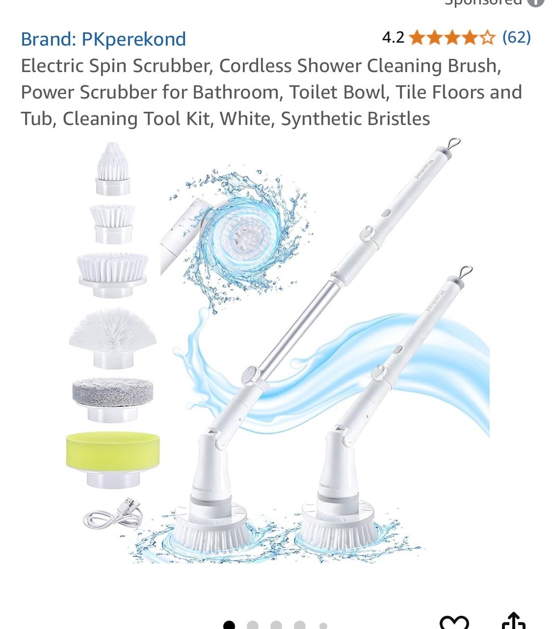 No Electric Spin Scrubber, Cordless Cleaning Brush W 6 brush heads