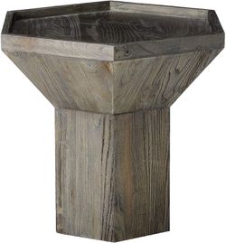 Rivet Geometric Elm Wood Side End Accent Table, 25.59"W, Dark Grey Finish