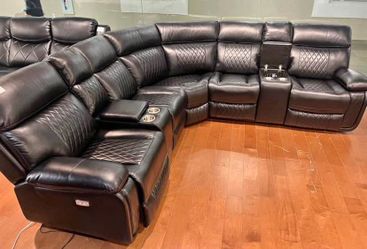 Brown color gel leather Power recliner sectional sofa