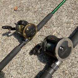 2 Sturgeon, Bottom Fishing, Tuna, Salmon Fishing Rods And Reels