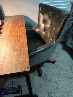 Desk, matching file cabinet on wheels and leather chair