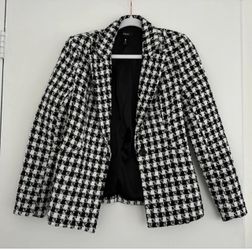 Aqua Black & White Houndstooth Tweed Blazer medium
