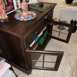 Solid Wood Storage Console with Glass Doors - Vintage Design
