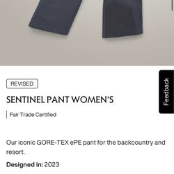 Arc’teryx Sentinel Women’s Ski Pants – NEW WITH TAGS – Size 6R – Gore-Tex