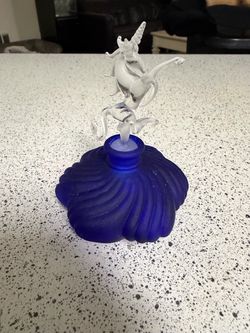 1980s Glass Bird Perfume Bottle With Cobalt Blue Frosted Glass