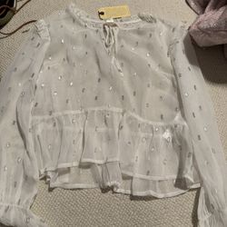 New Womens See Through BOG Collective White Sheer Cropped Size Large 