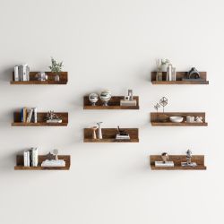Homy Casa TABBY 15.7" Rustic Brown Floating Wall Shelves 8PC Set for Living Room & Bedroom Open Box