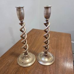 Vintage Brass Barely Twist Candle Holders Pair