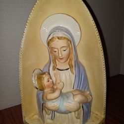 Vintage Porcelain Madonna And Child Jesus Planter 81/2"+5"+5" $35f