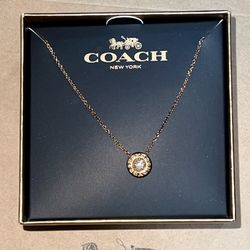 New Coach Rose Gold Necklace (Circle Pendant) - With Box