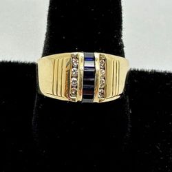 14K Diamond And Sapphire Ring Size 10.5 