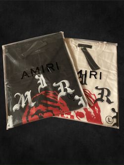 2 Amiri Graphic Tees (Black & White, Size L) – Bundle