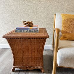Vintage Handwoven Rattan Nesting Storage Tables