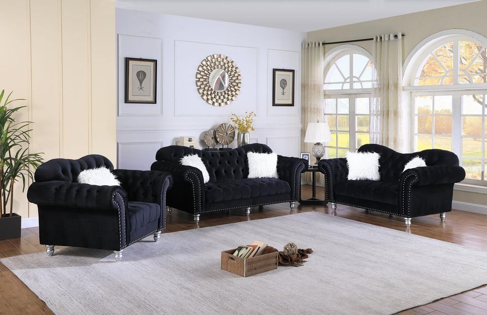 Brand New Elegant Rolled Arm Velvet upholstered Sofa/Sofa set On Promotion