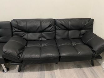 Black Faux Leather Futon Sofa Bed – Convertible Couch