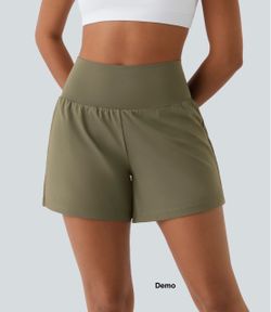 Halara SoftlyZero™ Airy Super High Waisted 2-in-1 InstantCool Yoga Shorts 5" with Pockets-Longer Length (XL)