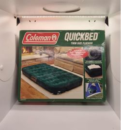 Vintage Coleman Quickbed Green 71” Twin Flocked Inflatable Air Mattress
