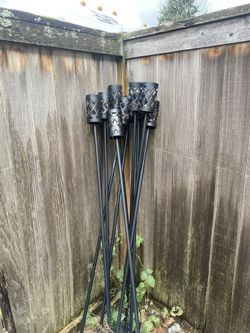 Metal Tiki Torches And Bases. Set Of 10