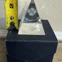 Glass Paperweight, Pyramid Shape w saying etched on bottom, with lined box just $5