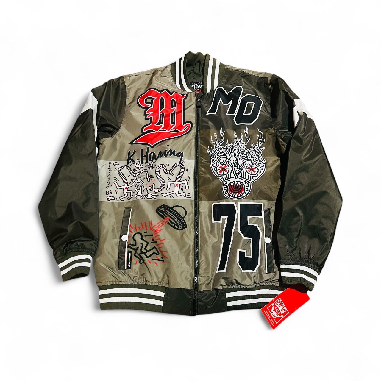 Member Only Keith Haring Olive Green Windbreaker Jacket Sz small Full Zip NWT