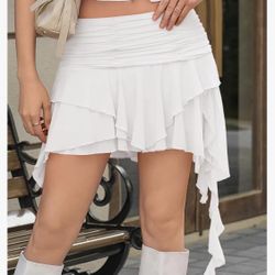 Yousify Women's Mini Skirt, Ruffled Mesh Skirt, Pleated, Low Rise, Asymmetrical, Short Skirts