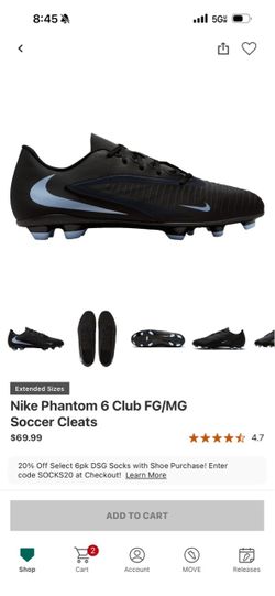 NIKE PHANTOM 6 CLUB SOCCER CLEATS SZ 8.5