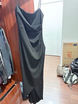 Black Spaghetti Strap Draped Maxi Dress