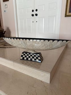 Large Decorative Bowl with Checkered Pedestal Base
