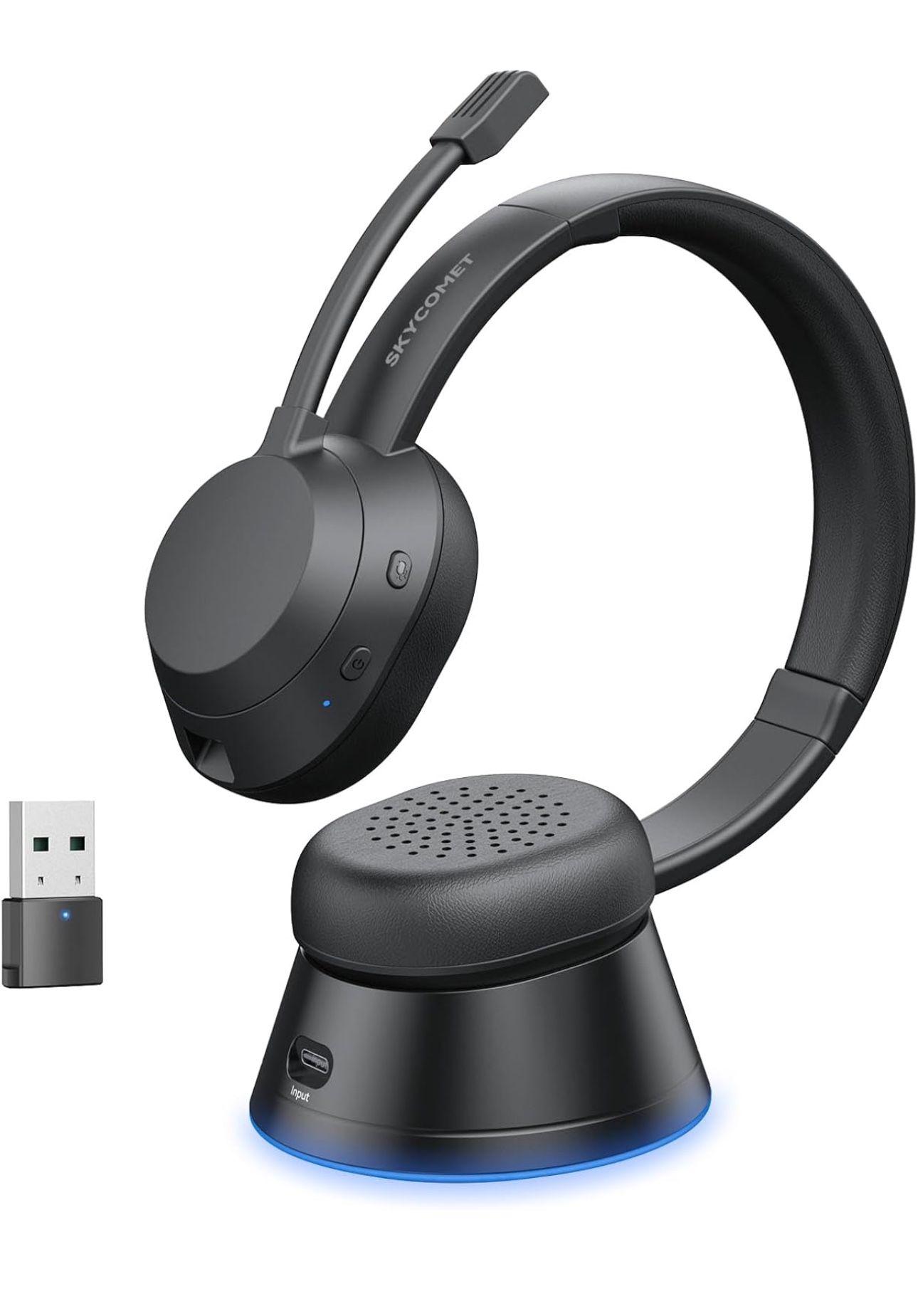 Wireless Headset with Mic for Work, Bluetooth Headset with Microphone (Noise Cancellation), Wireless Headset with USB Dongle & Charging Dock for Call