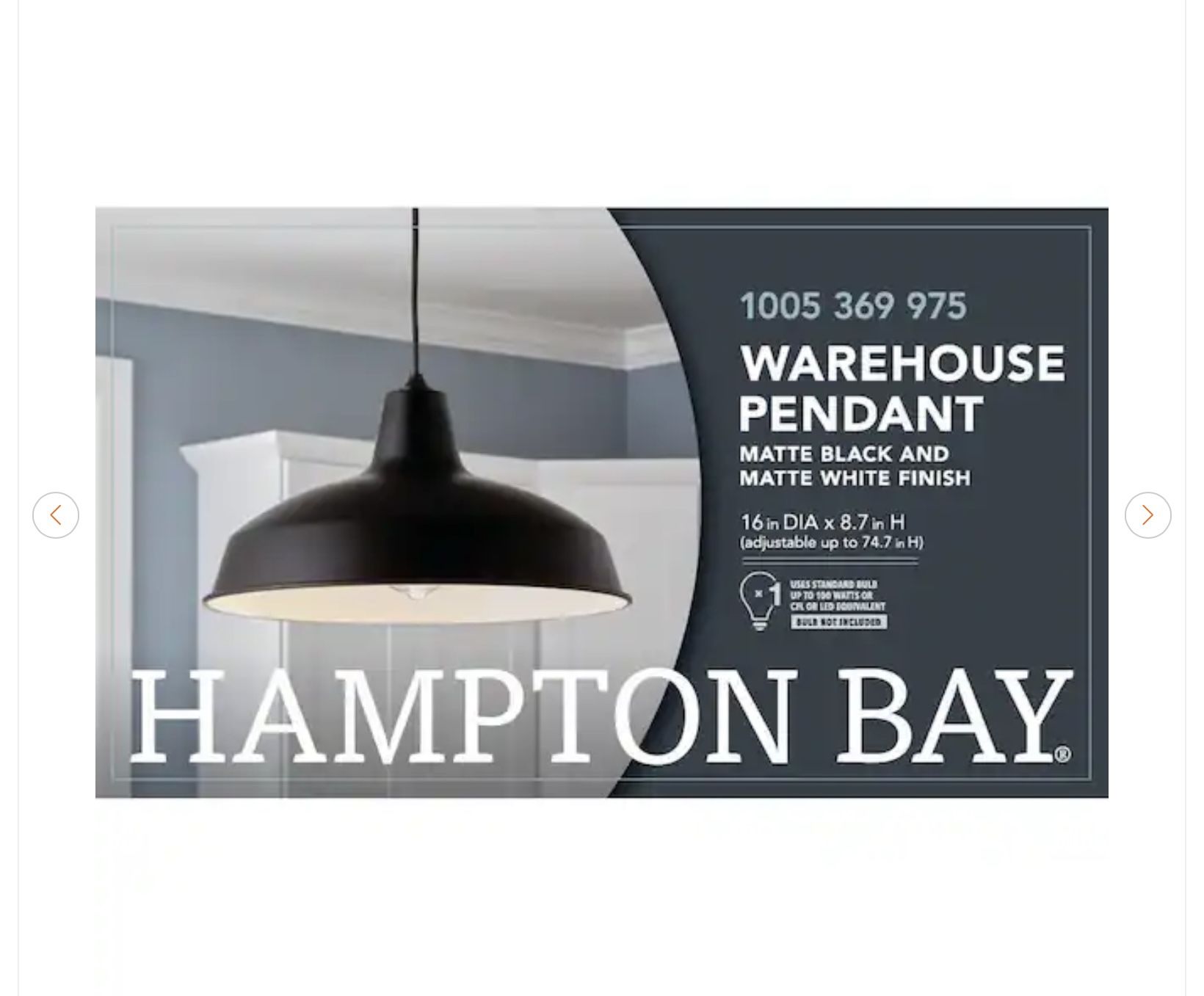 Hampton Bay 1-Light Black Warehouse Pendant Hanging Light - New