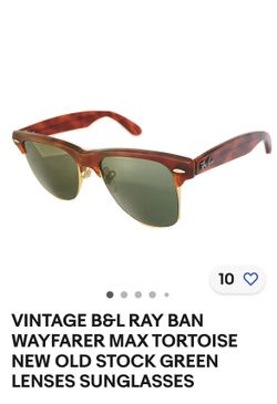 VINTAGE B&L RAY BAN WAYFARER MAX TORTOISE NEW OLD STOCK GREEN LENSES SUNGLASSES