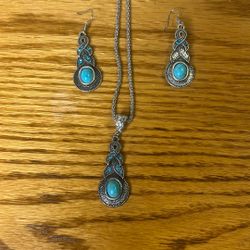 Turquoise necklace, and earrings set