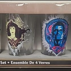 Vintage Batman Vs Superman 16 Oz Tumbler, Pint Glasses, Wonder Woman by ZAK Set of 4 - NEW