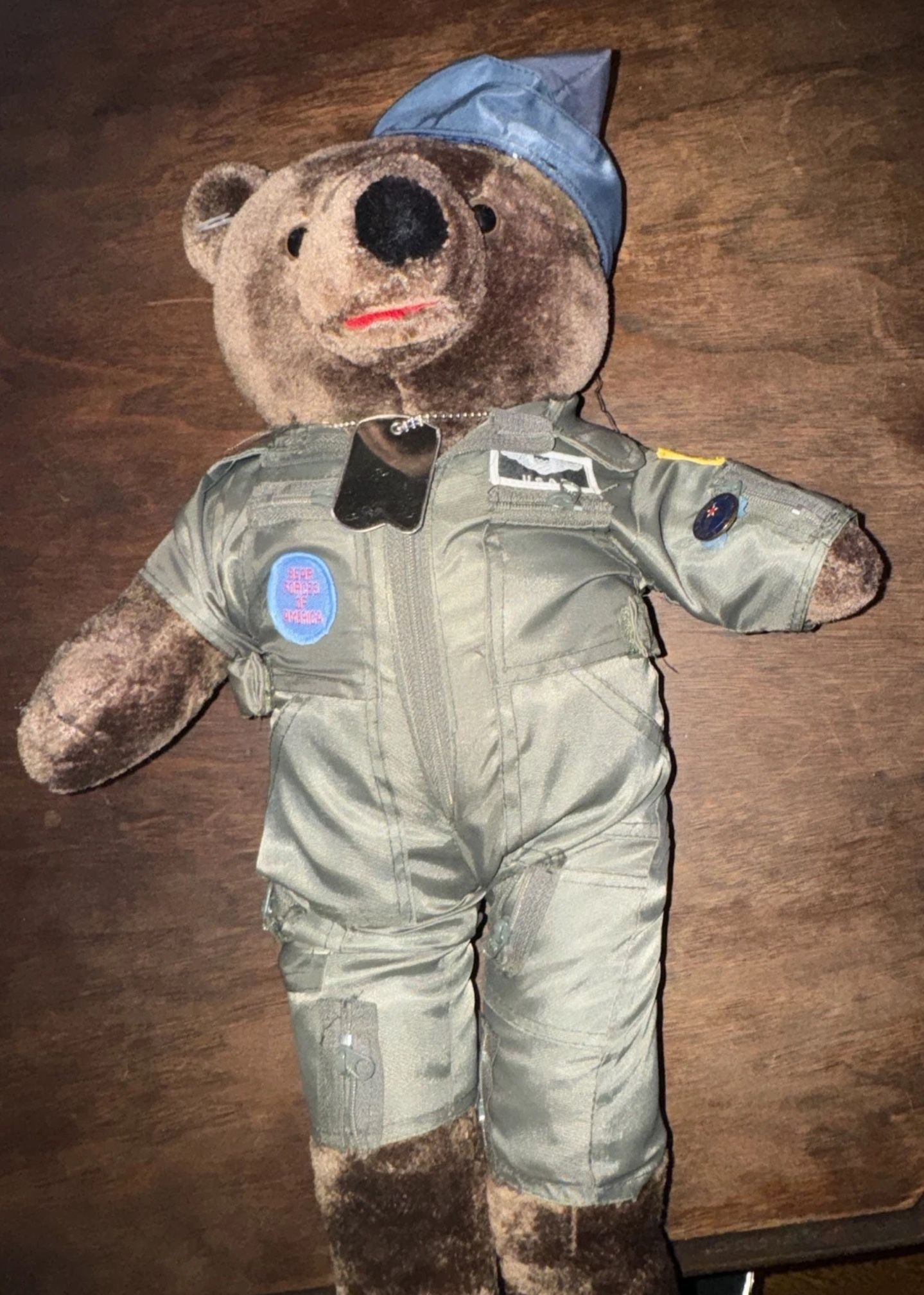 US Air Force (USAF) 1980s Teddy Bear 20 Inches In Flight Suit W/US Air Force Pin