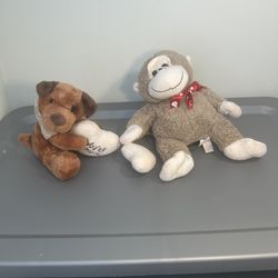 Valentine’s Plushie Duo – Monkey & Dog Love Bundle (Pre-Owned & Cute!)
