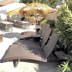 Brown Wicker Pool Lounge Chairs