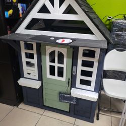 Wooden Play House with Doorbell, Phone, Kitchen Toys, Outdoor Kids Play Equipment, Casa Para Niñas (45”L x 65”H