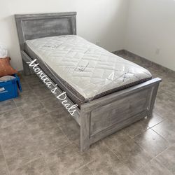 Twin Solid Wood Bed & Bamboo Mattress $340
