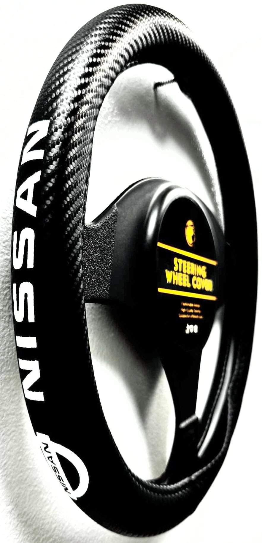 UNIVERSAL STEERING WHEEL COVER WITH LOGO (NISSAN) - MICROFIBER & PU LEATHER.
