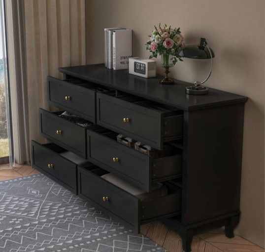 FUFU&GAGA
6-Drawers Black Wood Chest of Drawer Storage Cabinet Organizer